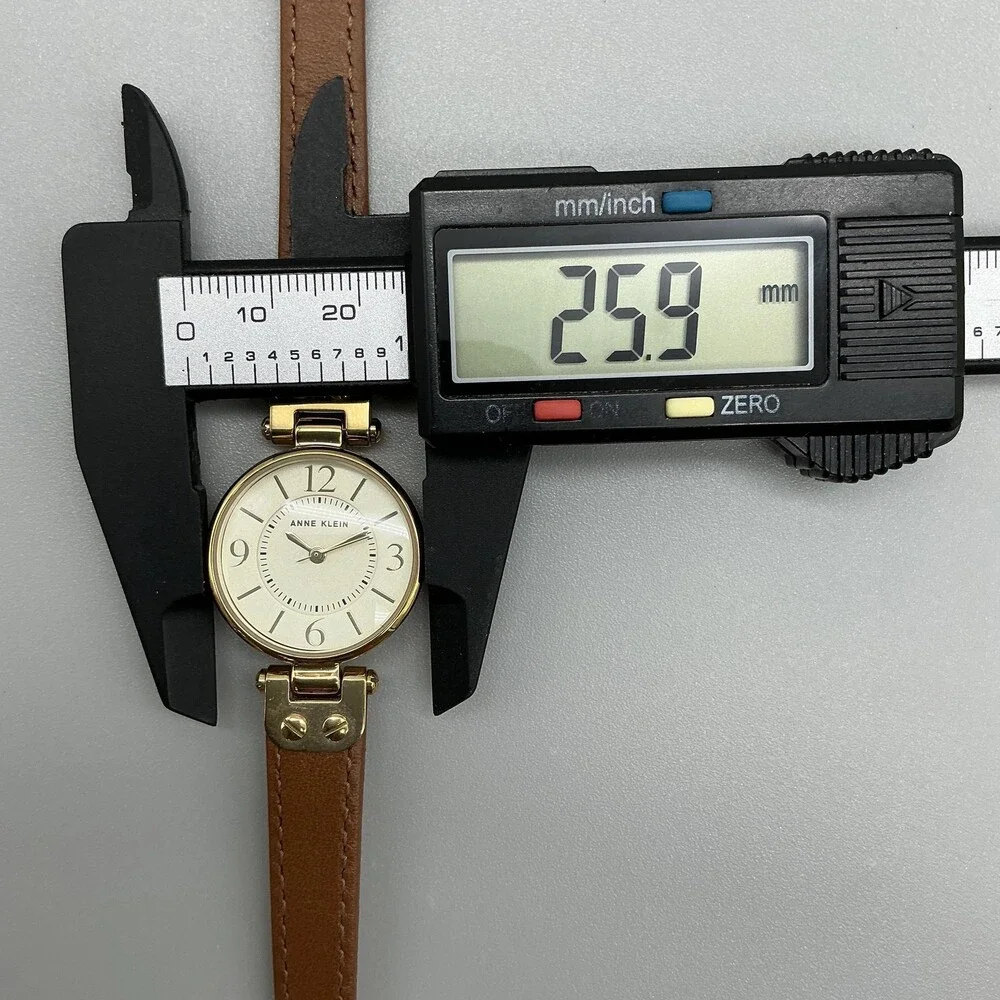 Anne Klein Womens Watch 26mm Gold Tone Champagne Dial Brown Leather New Battery